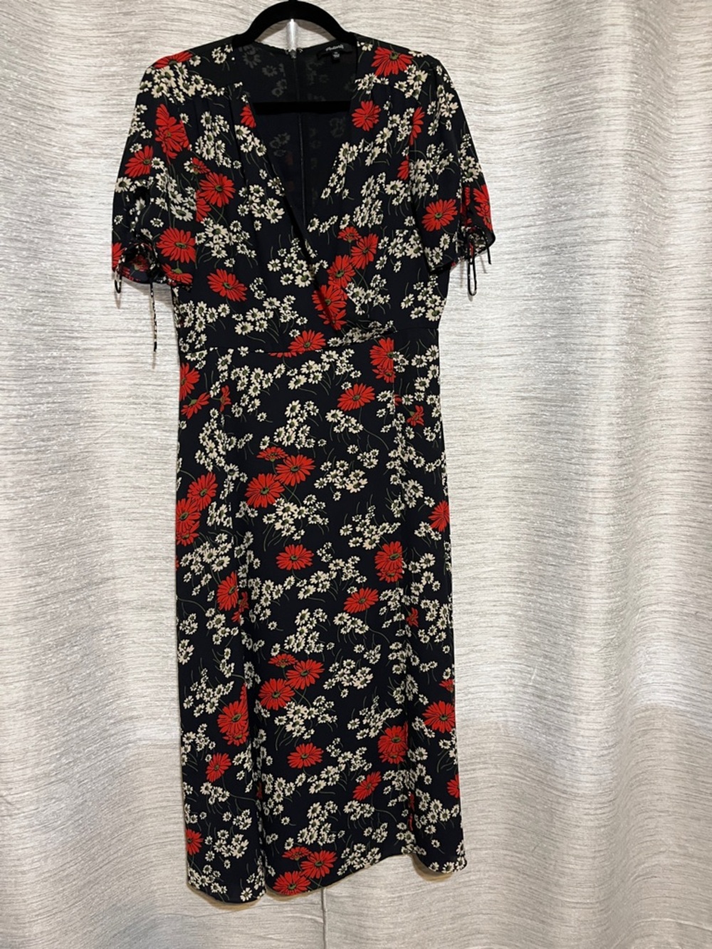 Madewell Black Midi Dress with Red & Cream Floral Print